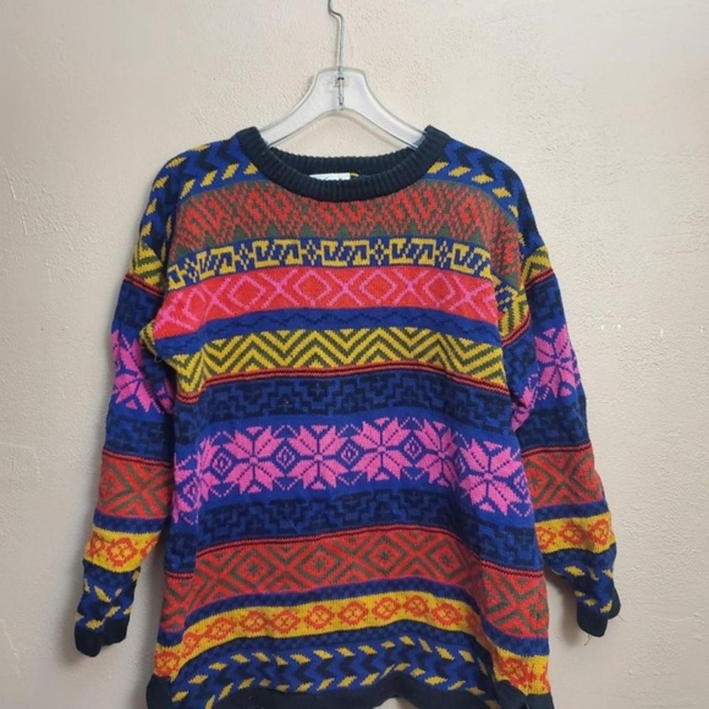 Vintage 80s Knit Rafaella Abstract‎ Op Art Sweater